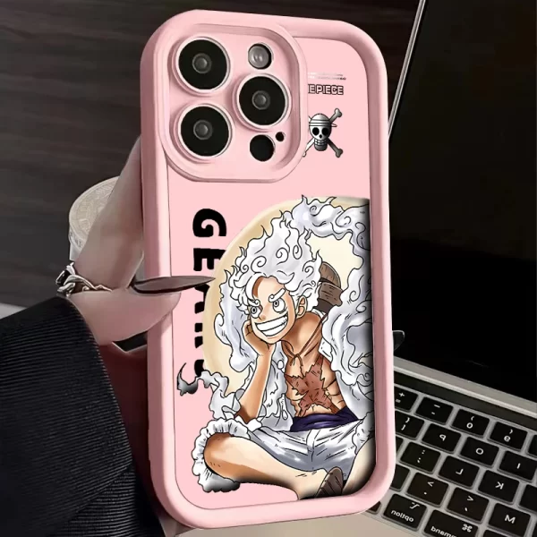 Coque iPhone One Piece Rose pâle Luffy Gear 5