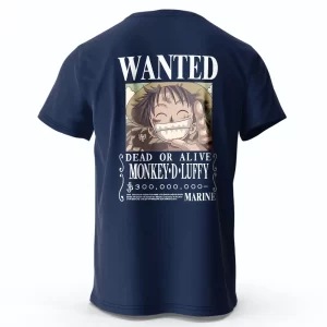 T-Shirt One Piece Avis de recherche Luffy Bleu Marine