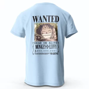 T-Shirt One Piece Avis de recherche Luffy Bleu Ciel