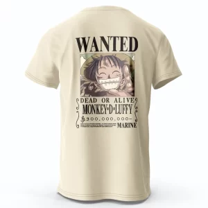 T-Shirt One Piece Avis de recherche Luffy Beige