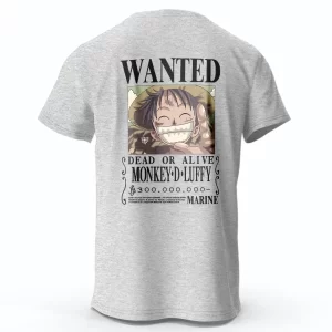 T-Shirt One Piece Avis de recherche Luffy Gris