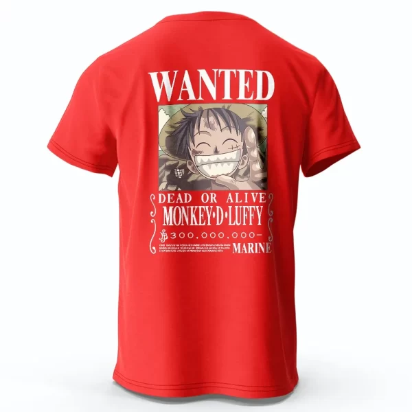T-Shirt One Piece Avis de recherche Luffy Rouge