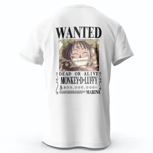 T-Shirt One Piece Avis de recherche Luffy Blanc