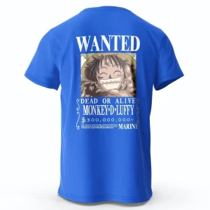 T-Shirt One Piece Avis de recherche Luffy Bleu